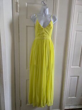 Vibrant Lime Yellow Chiffon Maxi Dress